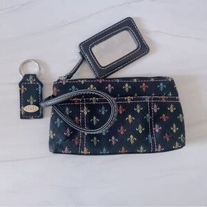 Crazy Horse x Liz Claiborne Fleur-de-lis Wristlet and Key Chain Set- Black